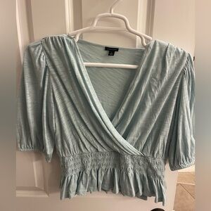 Ann Taylor Soft Blue Wrap Blouse